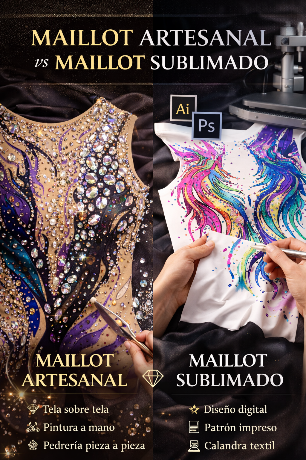 Maillot artesanal vs maillot sublimado en gimnasia rítmica