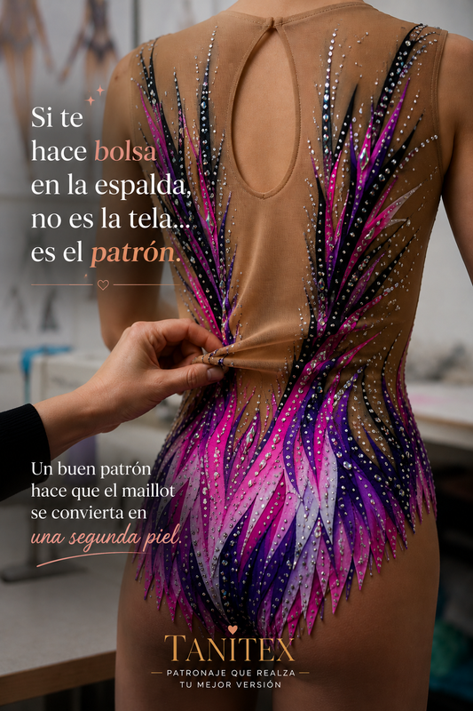 Maillot de gimnasia rítmica con detalle de bolsa en la espalda - Tanitex patronaje