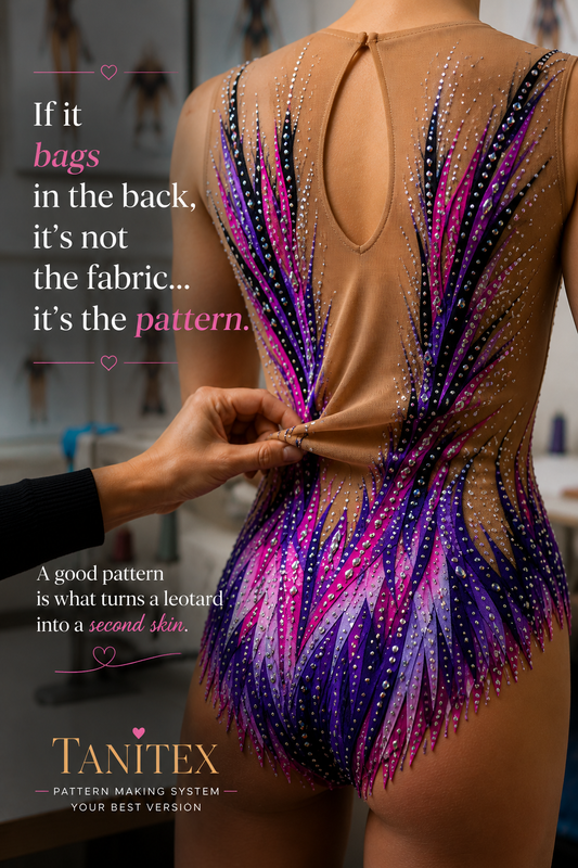 Rhythmic gymnastics leotard with back bagging detail - Tanitex pattern making system