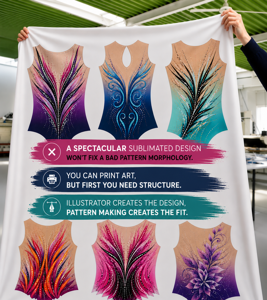 Sublimated rhythmic gymnastics leotards - Tanitex base pattern