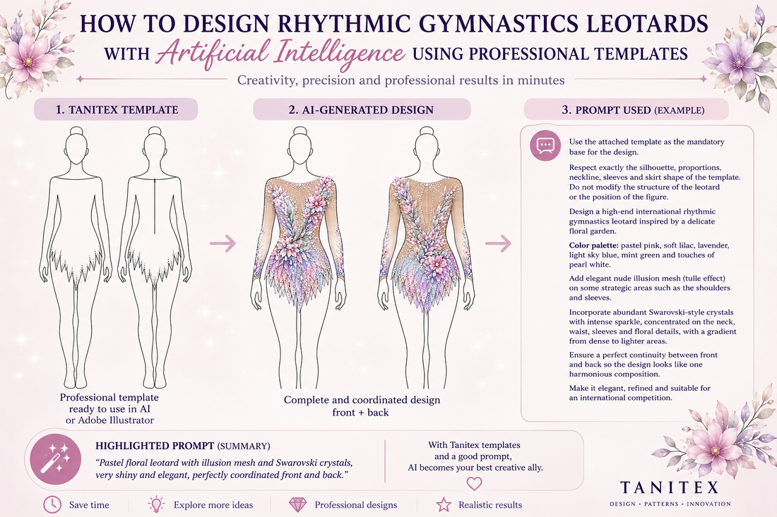 How to design rhythmic gymnastics leotards with AI using professional Tanitex templates